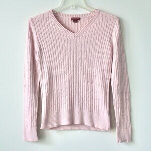 Merona Cotton Light Pink V-Neck Long-Sleeve Thin Cable Sweater Small